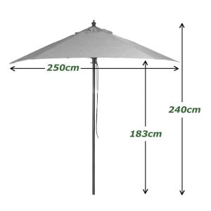 2.5m Wood Pulley Parasol UV 50+ - dimensions