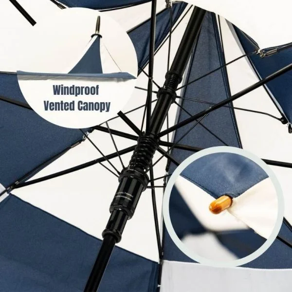 Infographic Of Big Top Blue And White Pagoda Vented Auto-Open Golf Umbrella