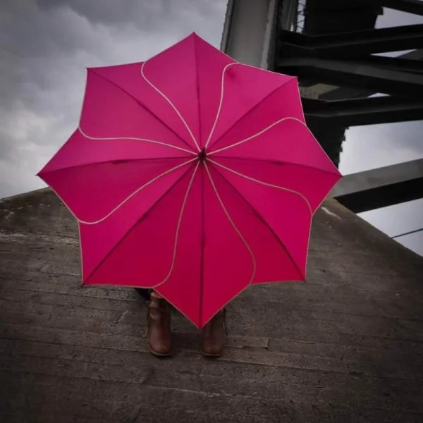 Pink Petal Flower Umbrella Modelled