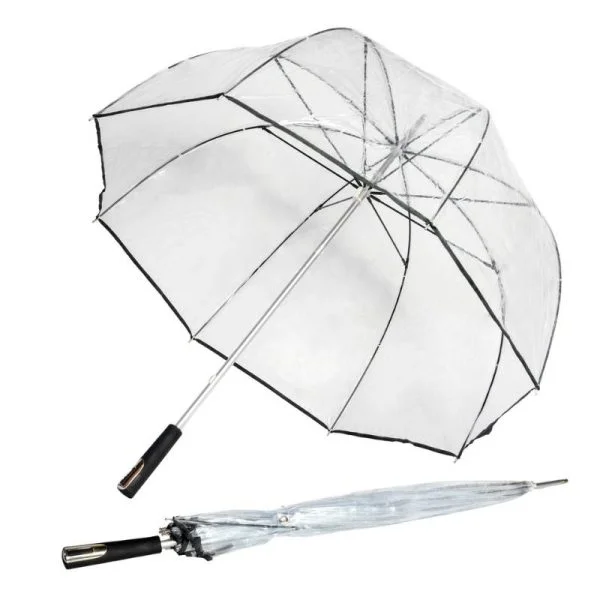 Clear Golf Umbrella - See Through Deluxe Black Golf Sized Umbrella - Composite Image Showing It Both Open And Closed