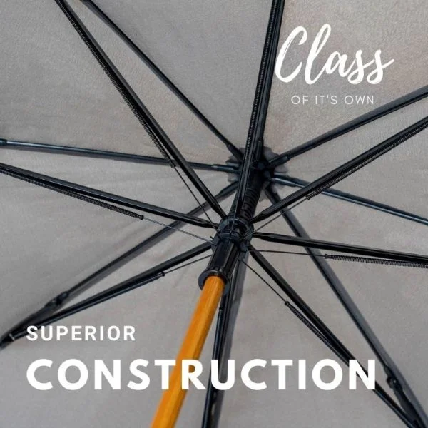 Warwick Grey Windproof Walking Umbrella Infographic On Frame Construction