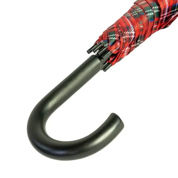 Red Tartan Walking Umbrella - Close-Up Of Crook Handle