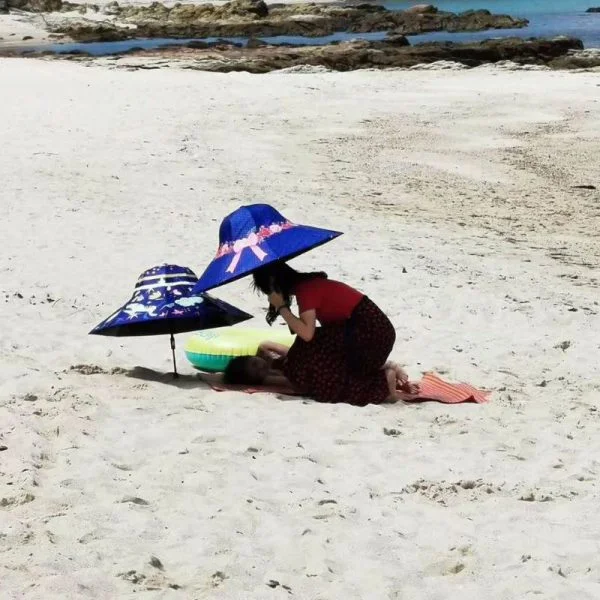 Hat Shaped Parasols On The Beach