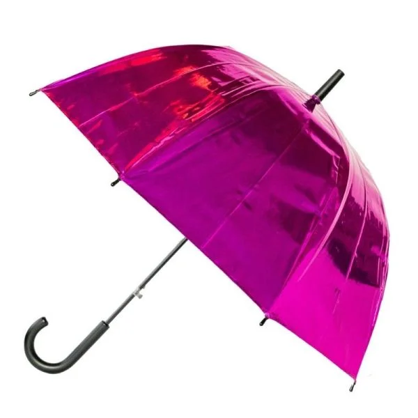 Pink Metallic Dome Umbrella - Open, Angled