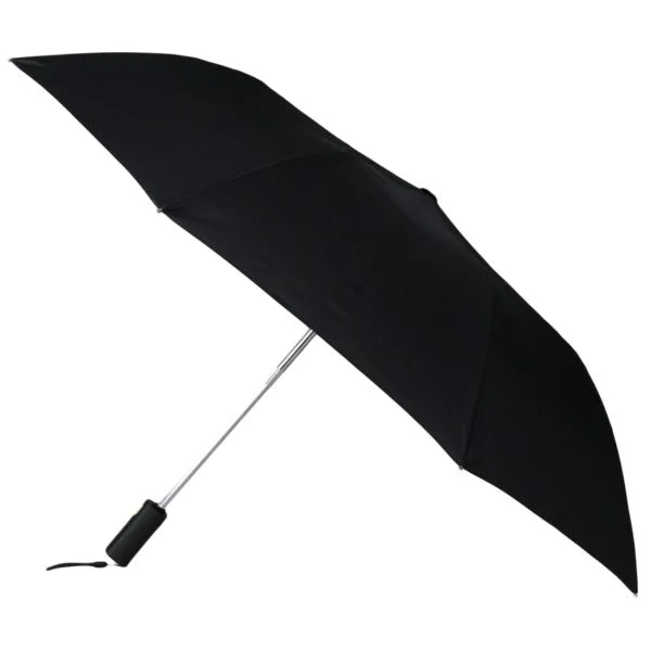 Electric Opening Black Compact Umbrella - Open, Side View