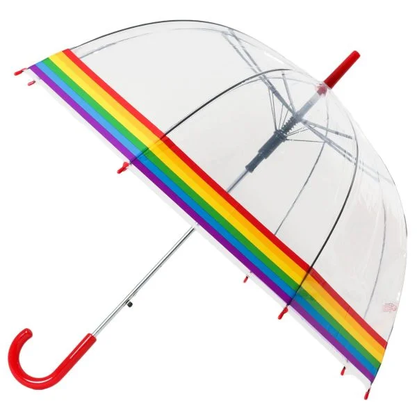 Rainbow Clear Dome Umbrella With Red Handle