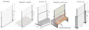 Base options for commercial glass wind barriers.