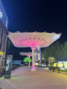 Medina giant motorized umbrella with lighting option.