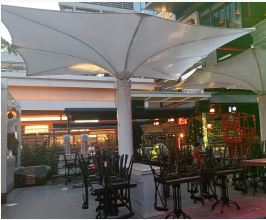 Medina umbrella used at outdoor restaurant