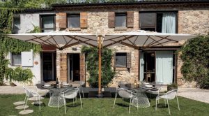 Dual V Timber 2-Way Side-Arm Parasol in situ