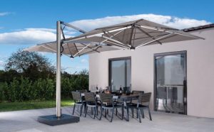 Dual V Titanium 2-Way Side-Arm Parasol angled view