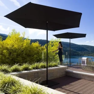 REVO "Dark" Flat Parasols in situ